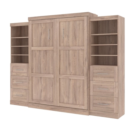 Pur Queen Murphy Bed And 2 Storage Units With Drawers (115W) In Rustic Brown